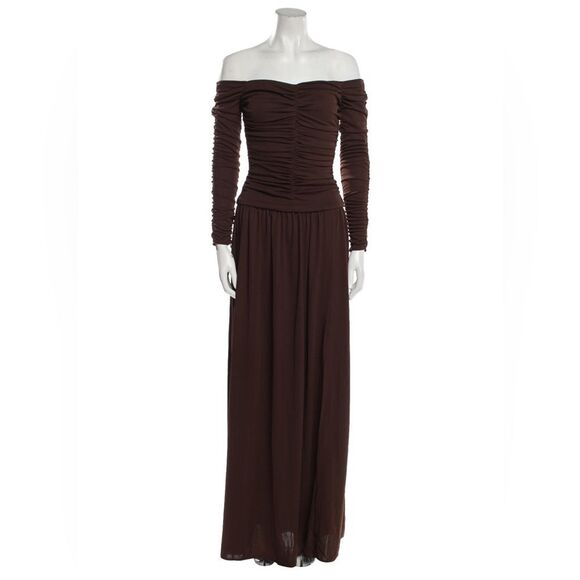 Tanya Taylor Marla Off-the-Shoulder Dress, Mocha Brown, NWT, Size 6 - Picture 6 of 11
